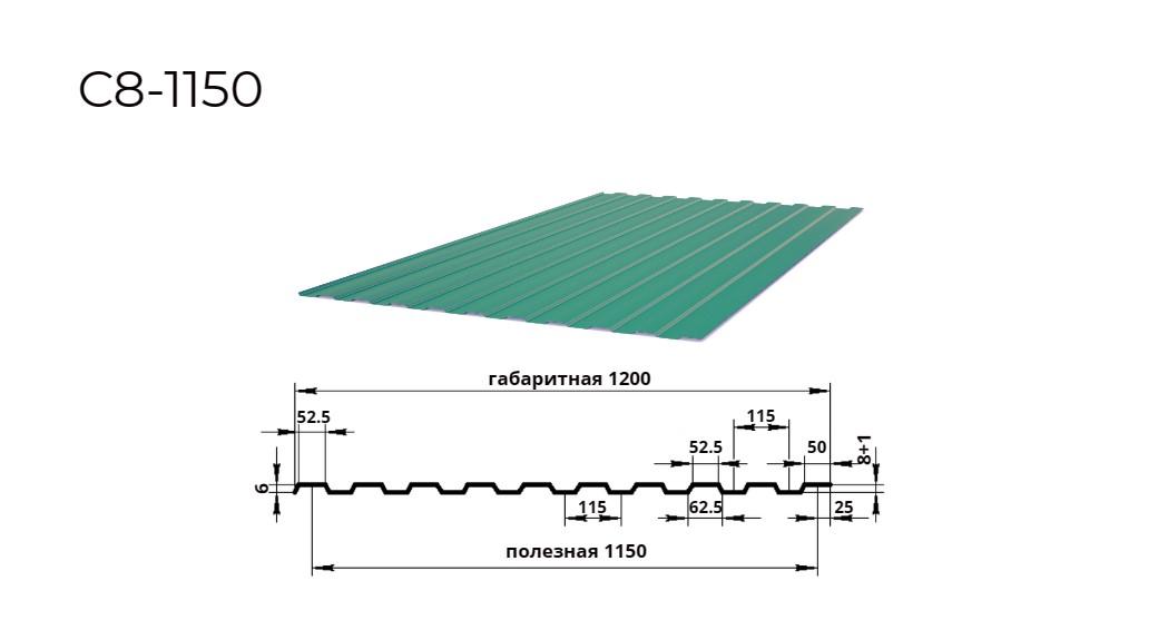 профнастил С8 0,4х1150 RAL 6005 зеленый мох